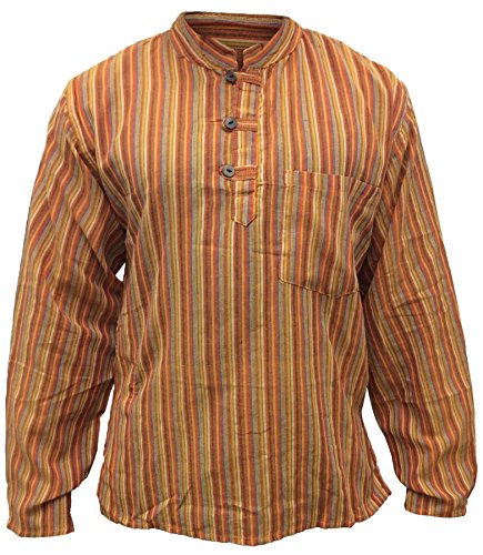 Multi Farben Mix dharke Streifen leicht bequem langärmlig traditionell Großvater Shirt, Hippy Boho, S M L XL XXL XXXL - orangemischung, Large von SHOPOHOLIC FASHION