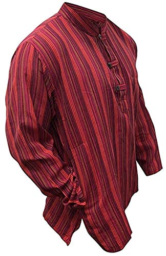 Multi Farben Mix dharke Streifen leicht bequem langärmlig traditionell Großvater Shirt, Hippy Boho, S M L XL XXL XXXL - Maroon Mix, Medium von SHOPOHOLIC FASHION