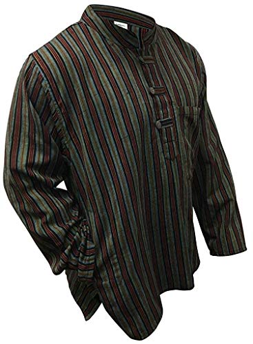 Multi Farben Mix dharke Streifen leicht bequem langärmlig traditionell Großvater Shirt, Hippy Boho, S M L XL XXL XXXL - grün Mix, X-Large von SHOPOHOLIC FASHION