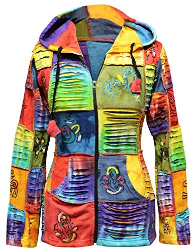 SHOPOHOLIC FASHION Damen Bunt Zerschnitten Patchwork Hippie Kapuzenpulli - Multi, L von SHOPOHOLIC FASHION