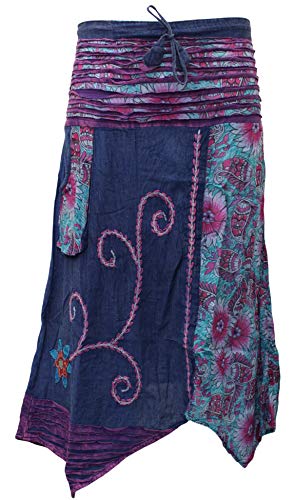 SHOPOHOLIC FASHION Damen handgefertigter bestickter Hippie-Blumenaufnäher Boho langer Rock, blau, Einheitsgröße von SHOPOHOLIC FASHION