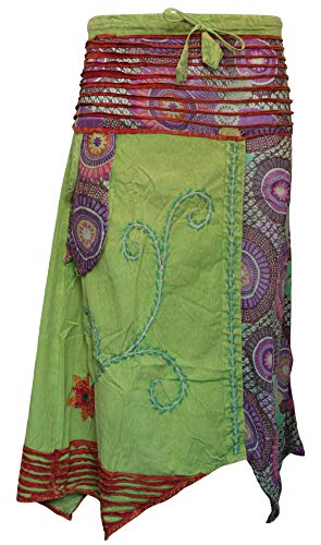 SHOPOHOLIC FASHION Damen handgefertigter bestickter Hippie-Blumenaufnäher Boho langer Rock, lindgrün, Einheitsgröße von SHOPOHOLIC FASHION