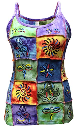 SHOPOHOLIC FASHION Damen Hippy Tanktop Mit Traditionellem Mix und Symbolen Gepatcht, M von SHOPOHOLIC FASHION