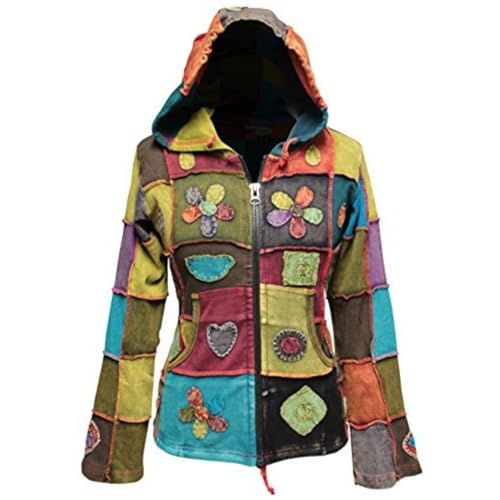 SHOPOHOLIC FASHION Damen Liebe Frieden Patchwork Hippie Kapuzenjacke, M von SHOPOHOLIC FASHION
