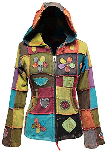 SHOPOHOLIC FASHION Damen Liebe Frieden Patchwork Hippie Kapuzenjacke, S von SHOPOHOLIC FASHION