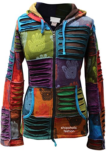 SHOPOHOLIC FASHION Damen Mehrfarbig Henna Hand Spitz Kapuzenpulli Verblichen Hippy Jacke - Mehrfarbig, XXX-Large von SHOPOHOLIC FASHION