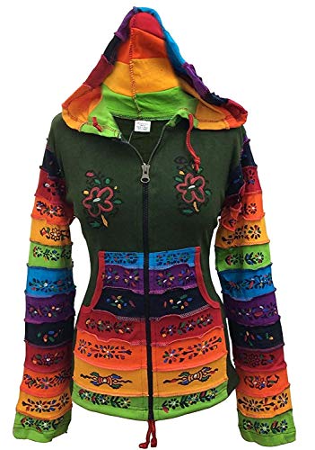 SHOPOHOLIC FASHION Damen Rainbow Ärmlig Blume Patch Kapuzenpulli - Grün, Small von SHOPOHOLIC FASHION