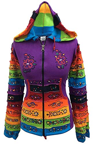 SHOPOHOLIC FASHION Damen Rainbow Ärmlig Blume Patch Kapuzenpulli - Lila, L von SHOPOHOLIC FASHION