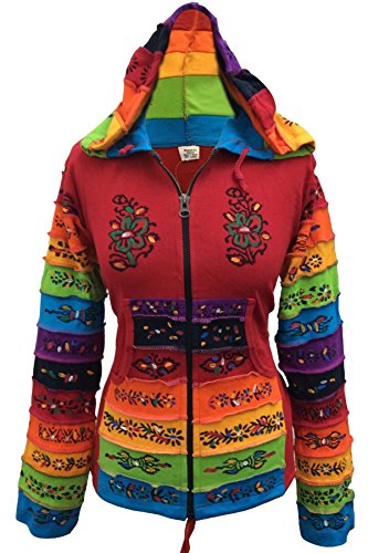 SHOPOHOLIC FASHION Damen Rainbow Ärmlig Blume Patch Kapuzenpulli - Rot, L von SHOPOHOLIC FASHION