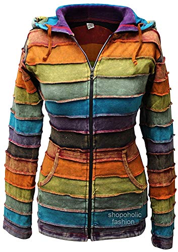 SHOPOHOLIC FASHION Damen Säuregewaschen Regenbogen Hippie Kapuzenjacke - Mehrfarbig, Mehrfarbig, Large von SHOPOHOLIC FASHION