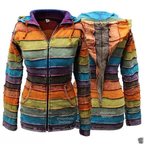 SHOPOHOLIC FASHION Kapuzenjacke mit Rippenmuster und Stonewashed-Regenbogenstreifen für Damen, XL von SHOPOHOLIC FASHION