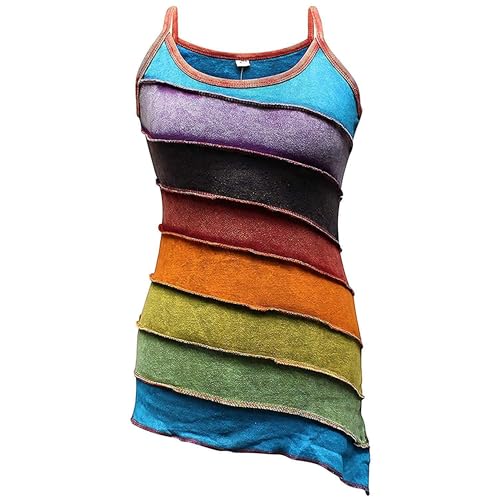 SHOPOHOLIC FASHION Damen Regenbogen Baumwolle Patchwork Hippie Boho Tanktop/Weste, S von SHOPOHOLIC FASHION