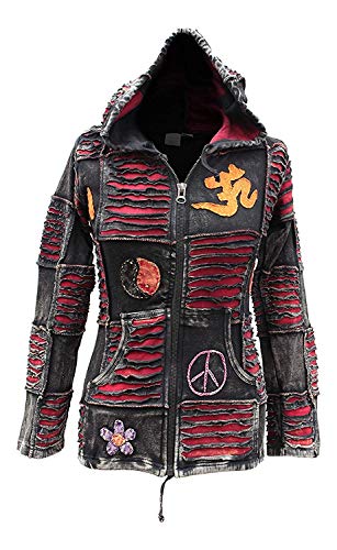 SHOPOHOLIC FASHION Damen Stonewashed Slashed Patchwork Pixie Kapuzenjacke Hippie Festival, Rot, S von SHOPOHOLIC FASHION