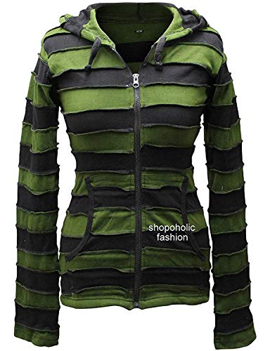 SHOPOHOLIC FASHION Damen Streifen Pixie Kapuze Outwear Kapuzenpullover - Grün, 3XL von SHOPOHOLIC FASHION