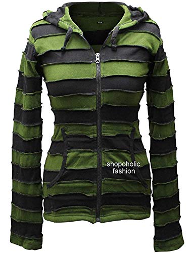 SHOPOHOLIC FASHION Damen Streifen Pixie Kapuze Outwear Kapuzenpullover - Grün, XL von SHOPOHOLIC FASHION