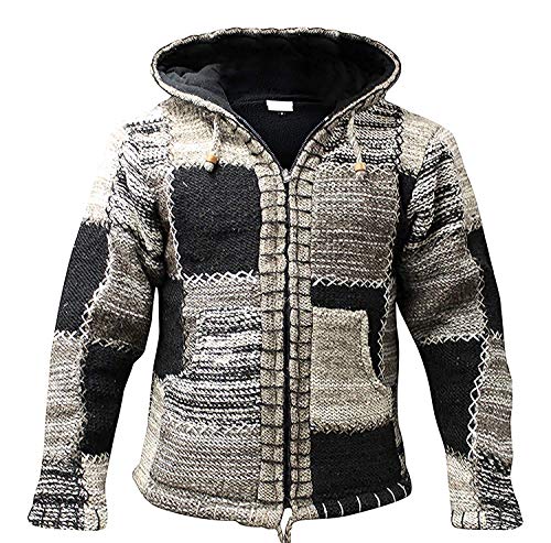 SHOPOHOLIC FASHION HERREN grau schwarze Wolle Kapuzenpulli Hippie Festival Jacke - Mehrfarbig, Medium von SHOPOHOLIC FASHION