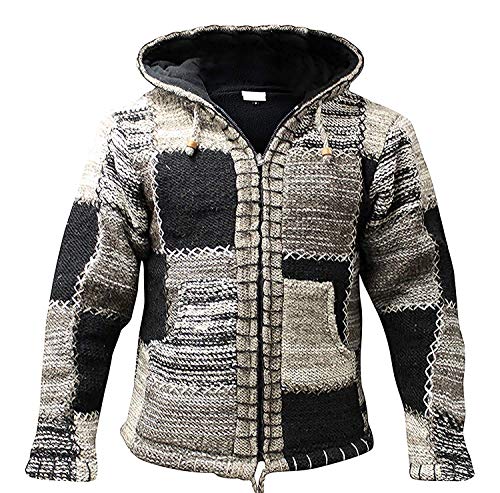 SHOPOHOLIC FASHION HERREN grau schwarze Wolle Kapuzenpulli Hippie Festival Jacke - Mehrfarbig, X-Large von SHOPOHOLIC FASHION