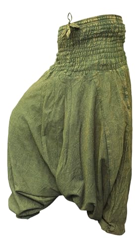 SHOPOHOLIC Fashion Haremshose mit Stonewashed-Effekt, Unisex, einfarbig, Hippie-Haremshose,grün, One Size von SHOPOHOLIC FASHION