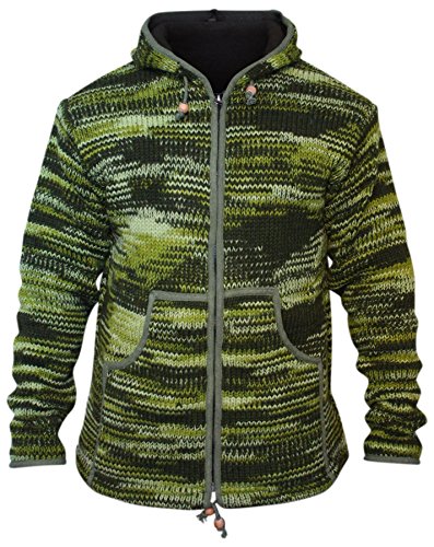 SHOPOHOLIC FASHION Herren Batikfärbung Fleecegefüttert Hippie Kapuze Wolle Winterjacke - (Armee Grün/L) von SHOPOHOLIC FASHION