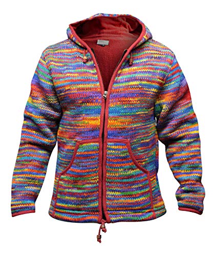 SHOPOHOLIC FASHION Herren Batikfärbung Fleecegefüttert Hippie Kapuze Wolle Winterjacke - (Rote Mischung/M) von SHOPOHOLIC FASHION