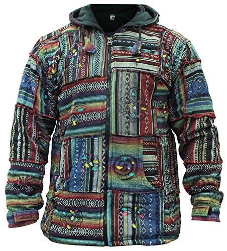 SHOPOHOLIC FASHION Herren Baumwolle Outstiched Hippie Kapuzenjacke - Multi, L von SHOPOHOLIC FASHION