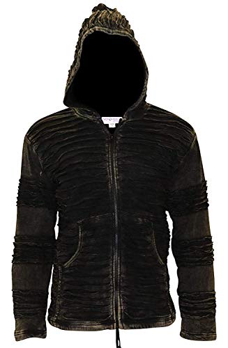 SHOPOHOLIC FASHION Herren Fleecefutter Stonewashed Messer Geschnitten Gothik Winterjacke - Schwarz, S von SHOPOHOLIC FASHION