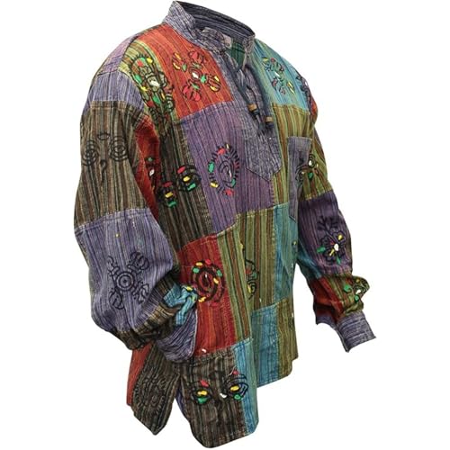 SHOPOHOLIC FASHION Herren Patchwork Stonewashed Hippie Hemd, 3XL von SHOPOHOLIC FASHION