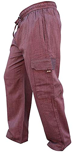 SHOPOHOLIC FASHION Herren-Hippie-Hose im Boho-Stil aus Leichter Baumwolle mit Seitentasche, Brown, L von SHOPOHOLIC FASHION