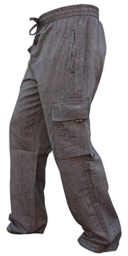 SHOPOHOLIC FASHION Herren-Hippie-Hose im Boho-Stil aus Leichter Baumwolle mit Seitentasche, Grey, 2XL von SHOPOHOLIC FASHION