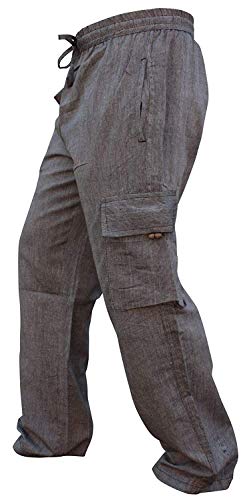 SHOPOHOLIC FASHION Herren-Hippie-Hose im Boho-Stil aus Leichter Baumwolle mit Seitentasche, Grey, S von SHOPOHOLIC FASHION