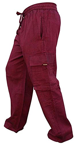 SHOPOHOLIC FASHION Herren-Hippie-Hose im Boho-Stil aus Leichter Baumwolle mit Seitentasche, Maroon, L von SHOPOHOLIC FASHION