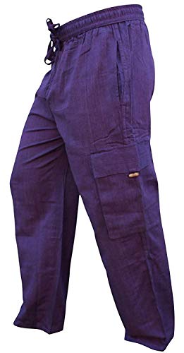 SHOPOHOLIC FASHION Herren-Hippie-Hose im Boho-Stil aus Leichter Baumwolle mit Seitentasche, Purple, M von SHOPOHOLIC FASHION