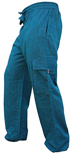 SHOPOHOLIC FASHION Herren-Hippie-Hose im Boho-Stil aus Leichter Baumwolle mit Seitentasche, Turquoise, XL von SHOPOHOLIC FASHION