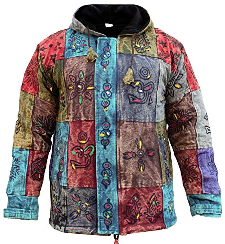 SHOPOHOLIC FASHION Herren Jacke Traditionelle Symbole Patchwork Schwere Baumwolle Fleecegefüttert Super warm - Farbmix, M von SHOPOHOLIC FASHION