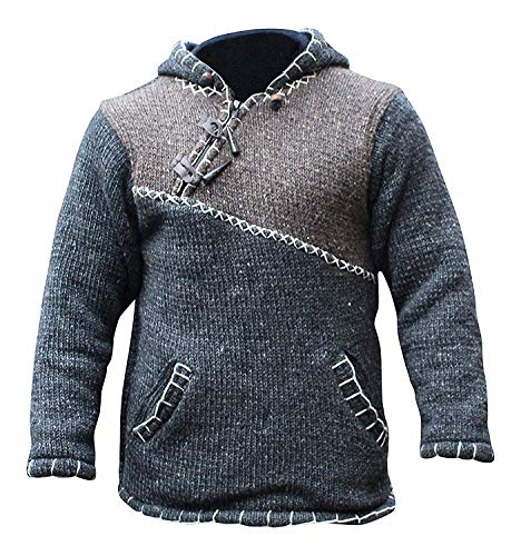 SHOPOHOLIC FASHION Herren-Kapuzenpullover aus Wolle mit Fleece-Futter und Kreuzreißverschluss und Kapuze, Hippie-Boho-Langarm, braun von SHOPOHOLIC FASHION