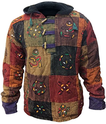 SHOPOHOLIC FASHION Herren Mehrfarbig Patchwork Fleece Kapuzenpullover - Multi, Large von SHOPOHOLIC FASHION