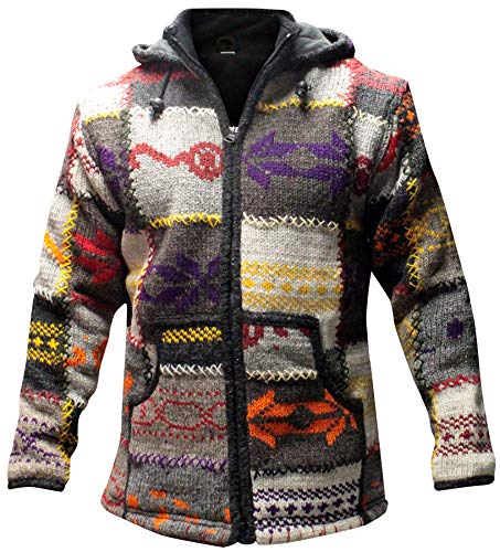 SHOPOHOLIC FASHION Herren Patchwork Hippie Boho Hohem Kragen Jacke, L von SHOPOHOLIC FASHION