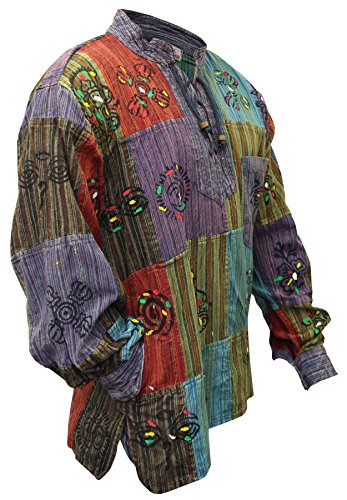 SHOPOHOLIC FASHION Herren Patchwork Stonewashed Hippie Hemd, 4XL von SHOPOHOLIC FASHION