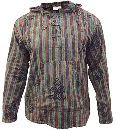 SHOPOHOLIC FASHION Herren Stonewashed gestreift mit Kapuze Hippy Großvater Shirt - Grün, XX-Large von SHOPOHOLIC FASHION