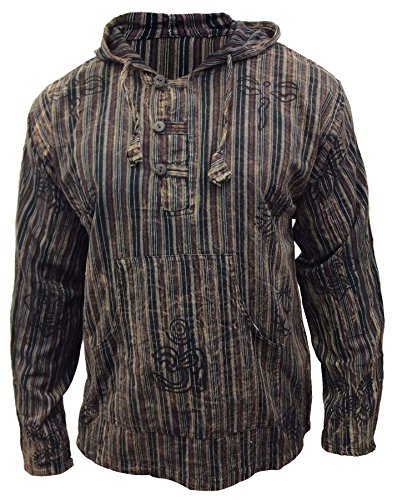 SHOPOHOLIC FASHION Herren Stonewashed Gestreift mit Kapuze Hippy Großvater Shirt - Braun, XX-Large von SHOPOHOLIC FASHION