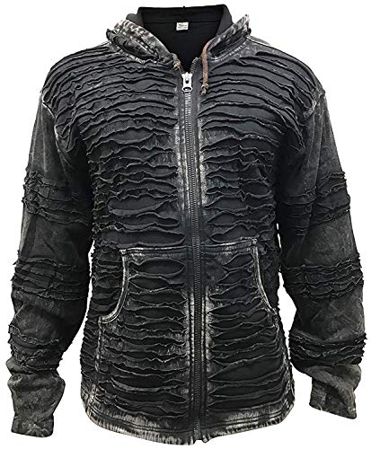 SHOPOHOLIC FASHION Herren Stonewashed Schwarz Messer Geschnitten Hippie Kapuzenpulli Gothik Jacke - Schwarz, XXL von SHOPOHOLIC FASHION