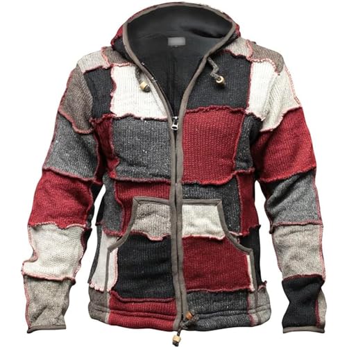 SHOPOHOLIC FASHION Herren Winter Patch Wolle Hippie Jacke, Mehrfarbig, XL von SHOPOHOLIC FASHION