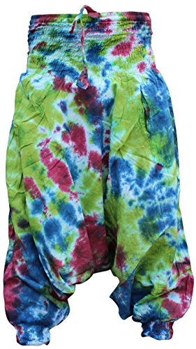 SHOPOHOLIC FASHION Hippie Bunt Batik Baggy Haremshose, Locker Sitzend Hose - lila grün Mix, One Size von SHOPOHOLIC FASHION