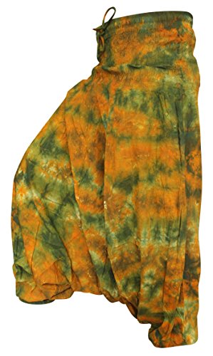 SHOPOHOLIC FASHION Hippie bunt Batik Baggy Haremshose, locker sitzend Hose - grün senf Mix, One Size von SHOPOHOLIC FASHION