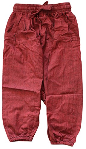 SHOPOHOLIC FASHION Kinder Hippie Harem Locker Boho Hose Hippy Bunt Kinder Retro Bequem Hose - einfarbig Maroon, Large von SHOPOHOLIC FASHION