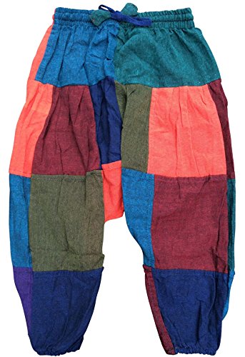 SHOPOHOLIC FASHION Kinder Hippie Harem Locker Boho Hose Hippy Bunt Kinder Retro Bequem Hose - einfarbig Patch, Large von SHOPOHOLIC FASHION