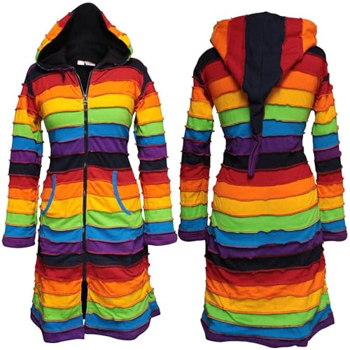 SHOPOHOLIC FASHION Knielange mit Fleece Gefütterte Stonewashed-Regenbogenjacke für Damen, M von SHOPOHOLIC FASHION
