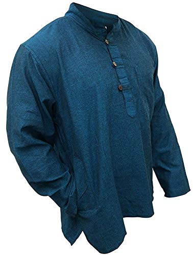 SHOPOHOLIC FASHION Leichtes Hippie-Festival-Opa-Langarmshirt für Herren – Türkisblau, XL von SHOPOHOLIC FASHION