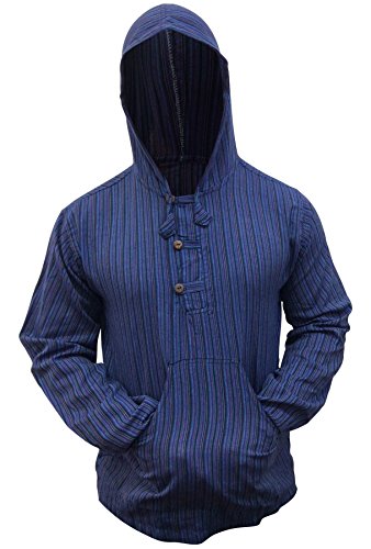 SHOPOHOLIC FASHION Mehrfarbig Dharke Streifen Opa Kapuzenpulli Hemd, Leicht - Blaue Mischung, X-Large von SHOPOHOLIC FASHION