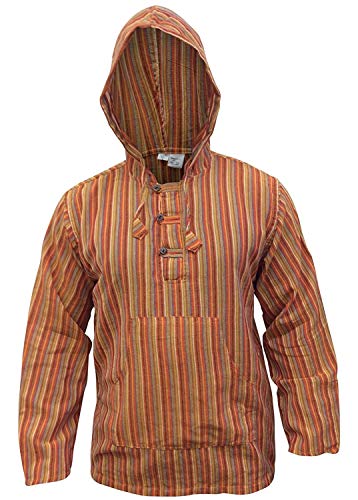 SHOPOHOLIC FASHION Mehrfarbig Dharke Streifen Opa Kapuzenpulli Hemd, Leicht - Orangemischung, XL von SHOPOHOLIC FASHION